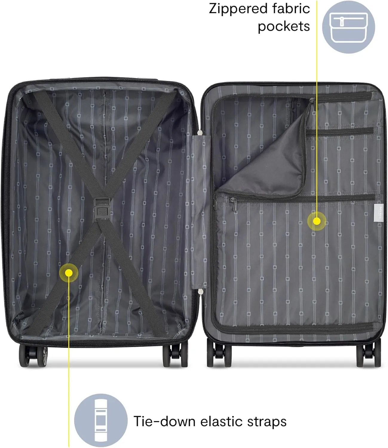 DELSEY PARIS Margot Hardside Luggage, Dual Wheel Spinners for Smooth Travel, Expandable with Spacious & Organizable compartments, Men and Women, Black, Medium Check-in 24-Inch