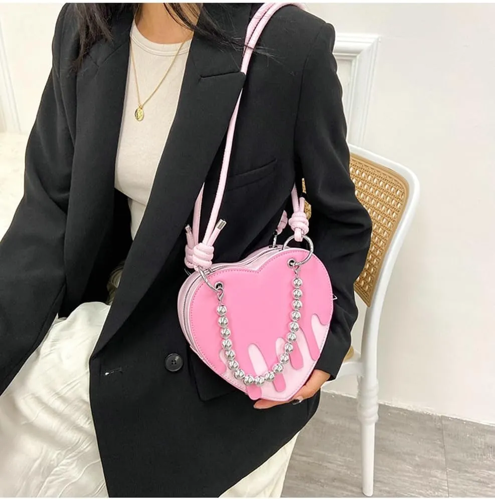 Designer PU Bag for Women Heart Shape Crossbody Hobo Shoulder Bag Trendy Casual Underarm Purse Handbag with Zipper