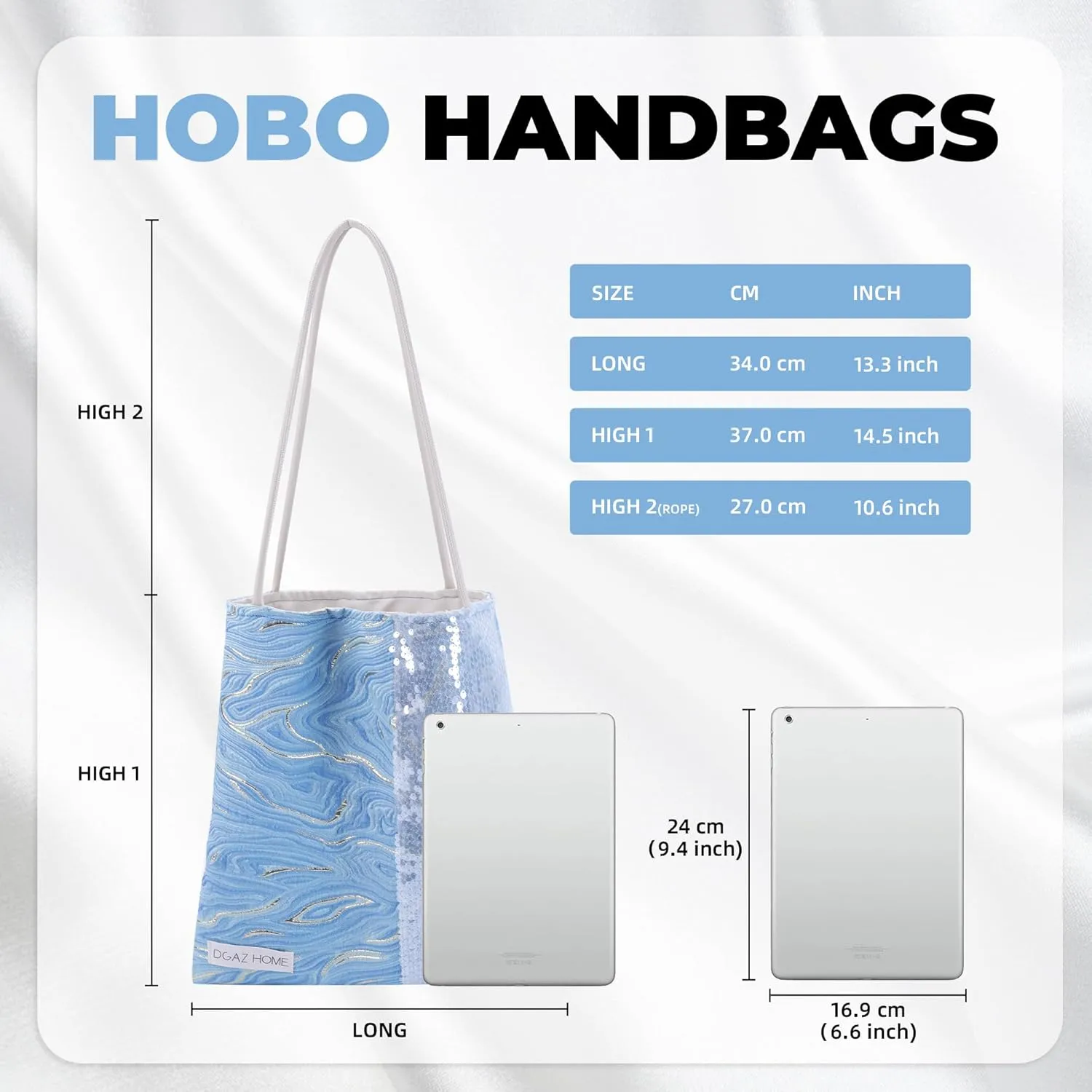 DGAZ Designer Hobo Bags for Women, Large Shoulder Bags, Luxury Tote Bag with Zipper