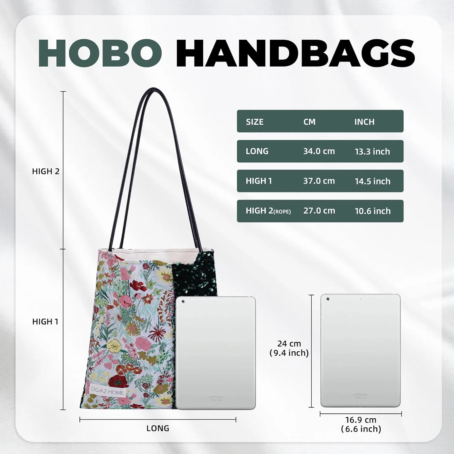 DGAZ Designer Hobo Bags for Women, Large Shoulder Bags, Luxury Tote Bag with Zipper