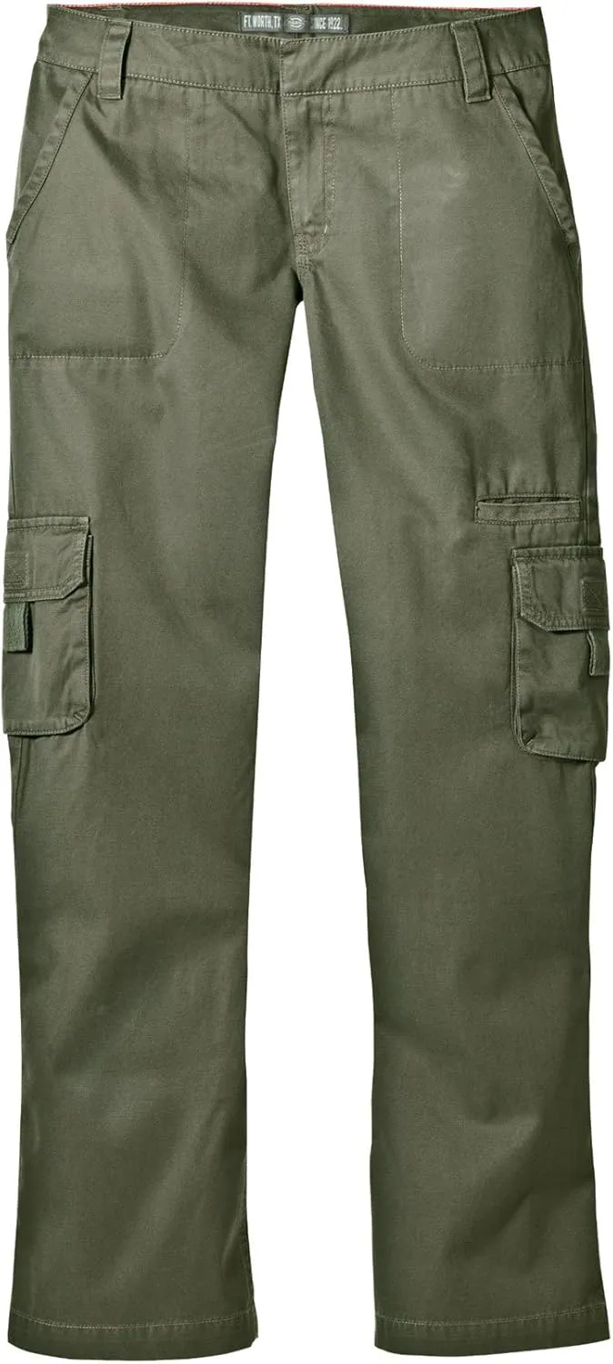 Dickies Women's Relaxed Fit Cargo Pants, Rinsed Grape Leaf Green, 10