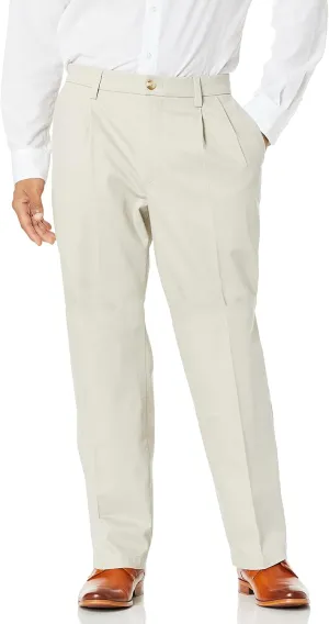 Dockers Men's Relaxed Fit Signature Khaki Lux Cotton Stretch Pants-Pleated, Cloud, 36W x 30L
