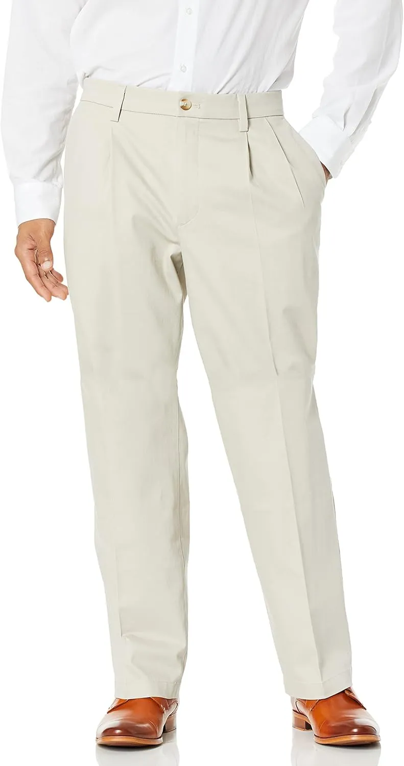 Dockers Men's Relaxed Fit Signature Khaki Lux Cotton Stretch Pants-Pleated, Cloud, 36W x 30L