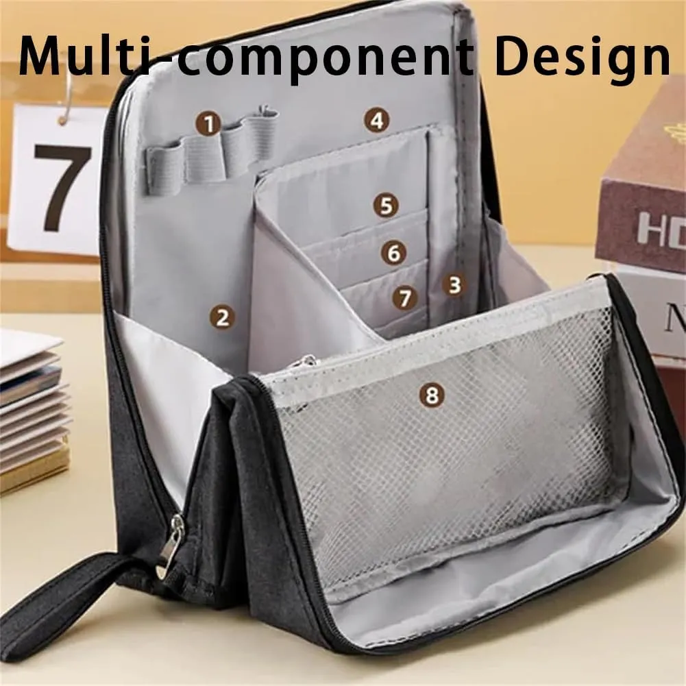 Doresty Makeup Bag with Compartments, Portable Multi-purpose Large Capacity Standing Cosmetic Bag, Travel Waterproof Spacious Vertical Toiletry Organizer (Navy Blue-Oxford Cloth)