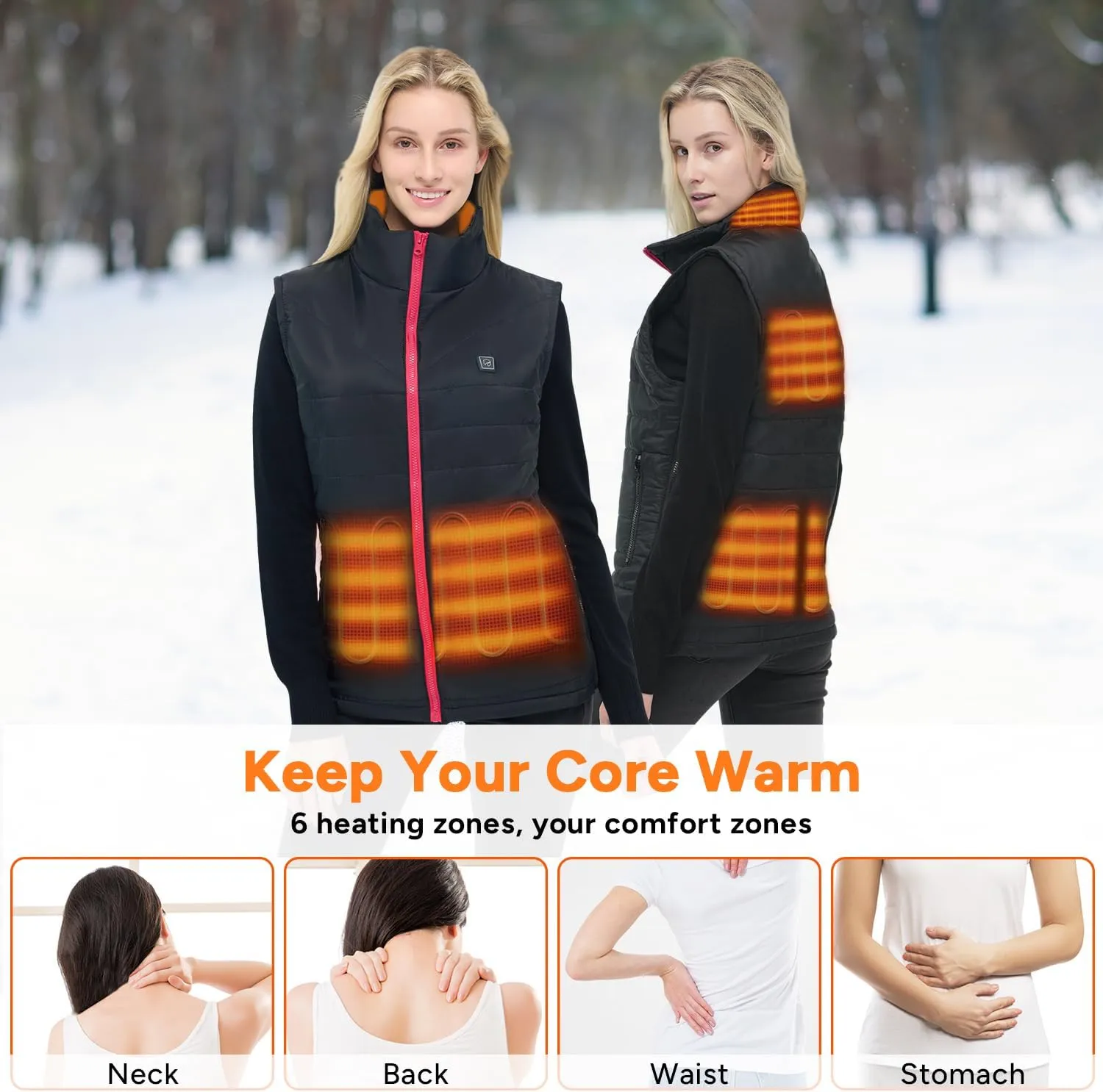 DR.PREPARE Heated Vest, Lightweight Heating Vest, 3 Heat Levels, 6 Heat Zones, Adjustable Size (Battery Not Included)
