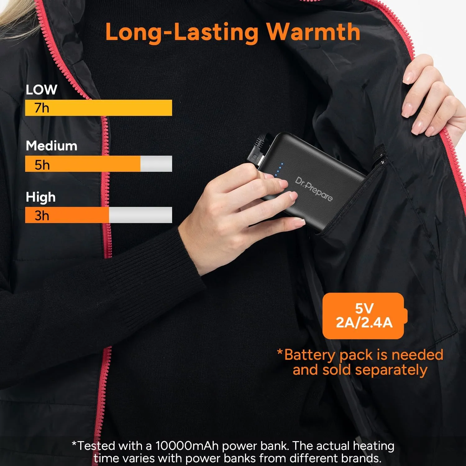 DR.PREPARE Heated Vest, Lightweight Heating Vest, 3 Heat Levels, 6 Heat Zones, Adjustable Size (Battery Not Included)