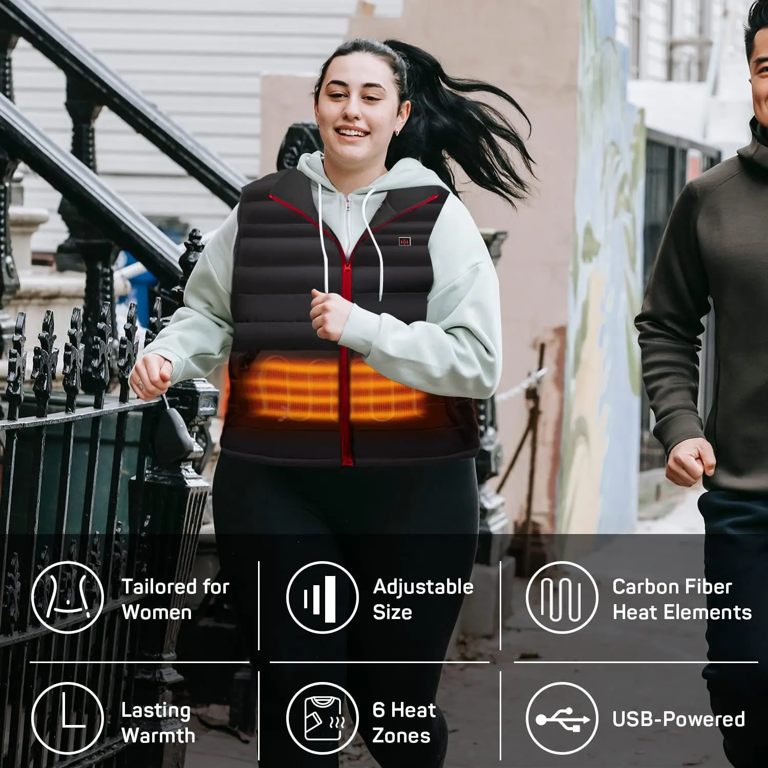DR.PREPARE Heated Vest, Lightweight Heating Vest, 3 Heat Levels, 6 Heat Zones, Adjustable Size (Battery Not Included)