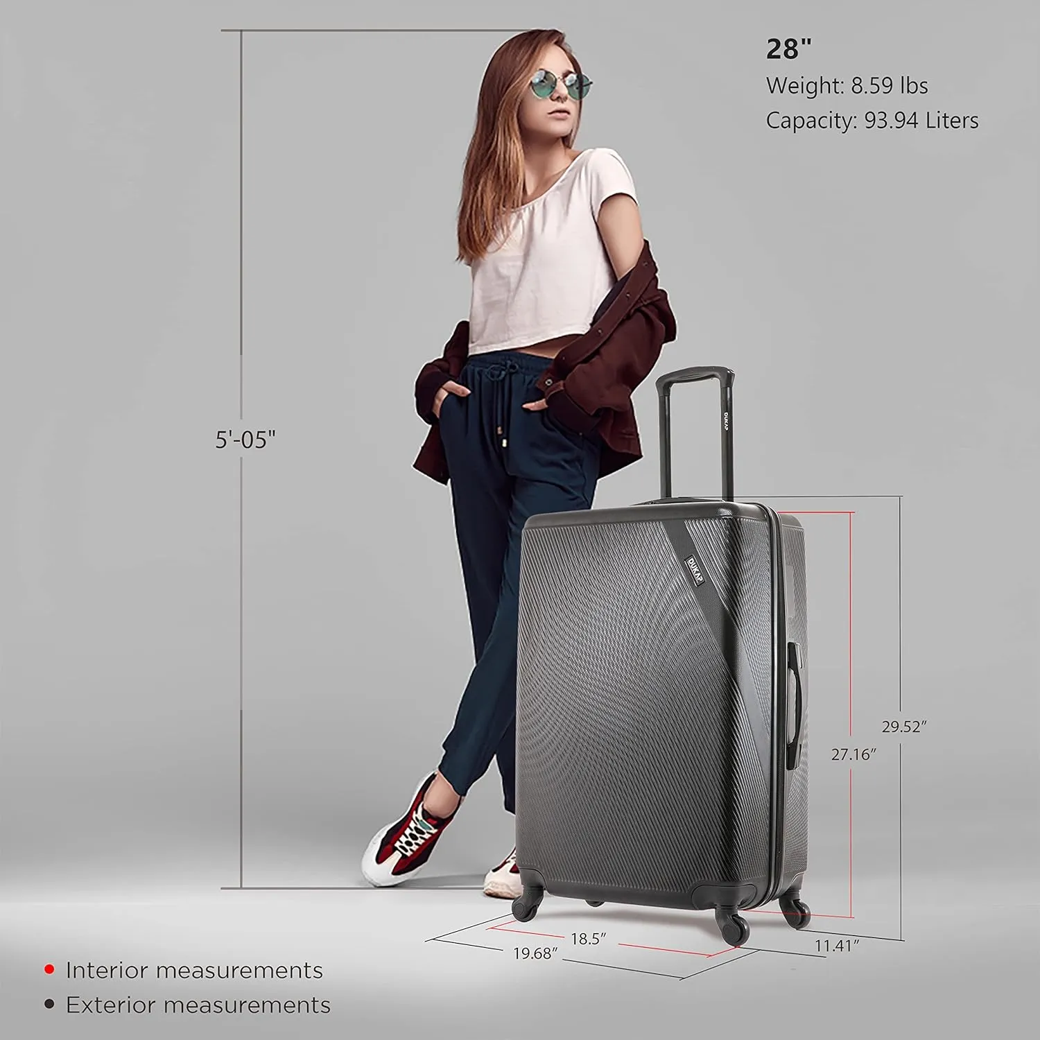 DUKAP DISCOVERY Luggage with Spinner Wheels | Spacious Durable Lightweight Hardside Suitcase, Travel Bag with Handle and Trolley | 28-Inch Large Checked Luggage | Black