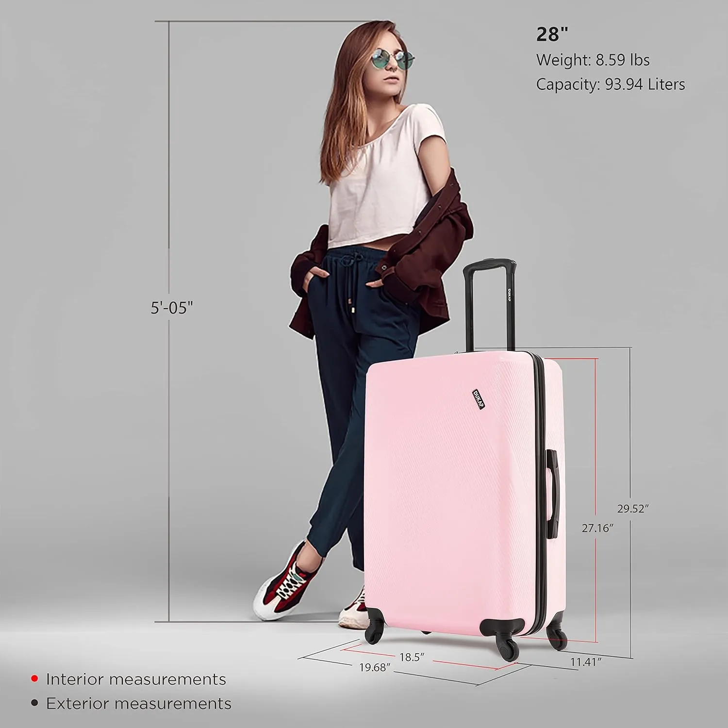DUKAP DISCOVERY Luggage with Spinner Wheels | Spacious Durable Lightweight Hardside Suitcase, Travel Bag with Handle and Trolley | 28 Inch Large Checked Luggage | Pink