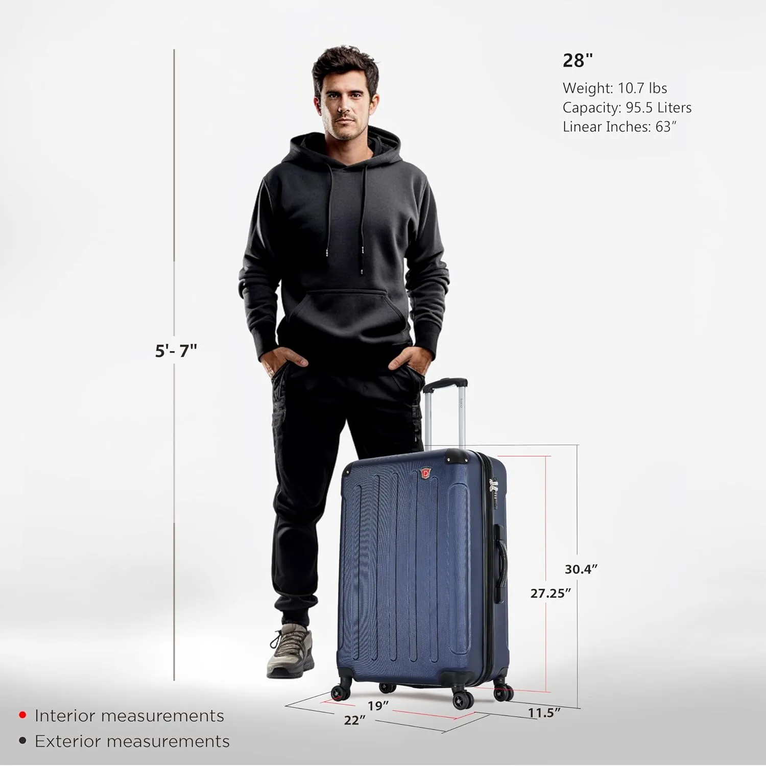 DUKAP INTELY Suitcase with Ergonomic GEL Handle | Spacious Hardside Travel Luggage with TSA Combination Lock and Digital Weight Scale | 28 Inch Medium Spinner Suitcase | Blue