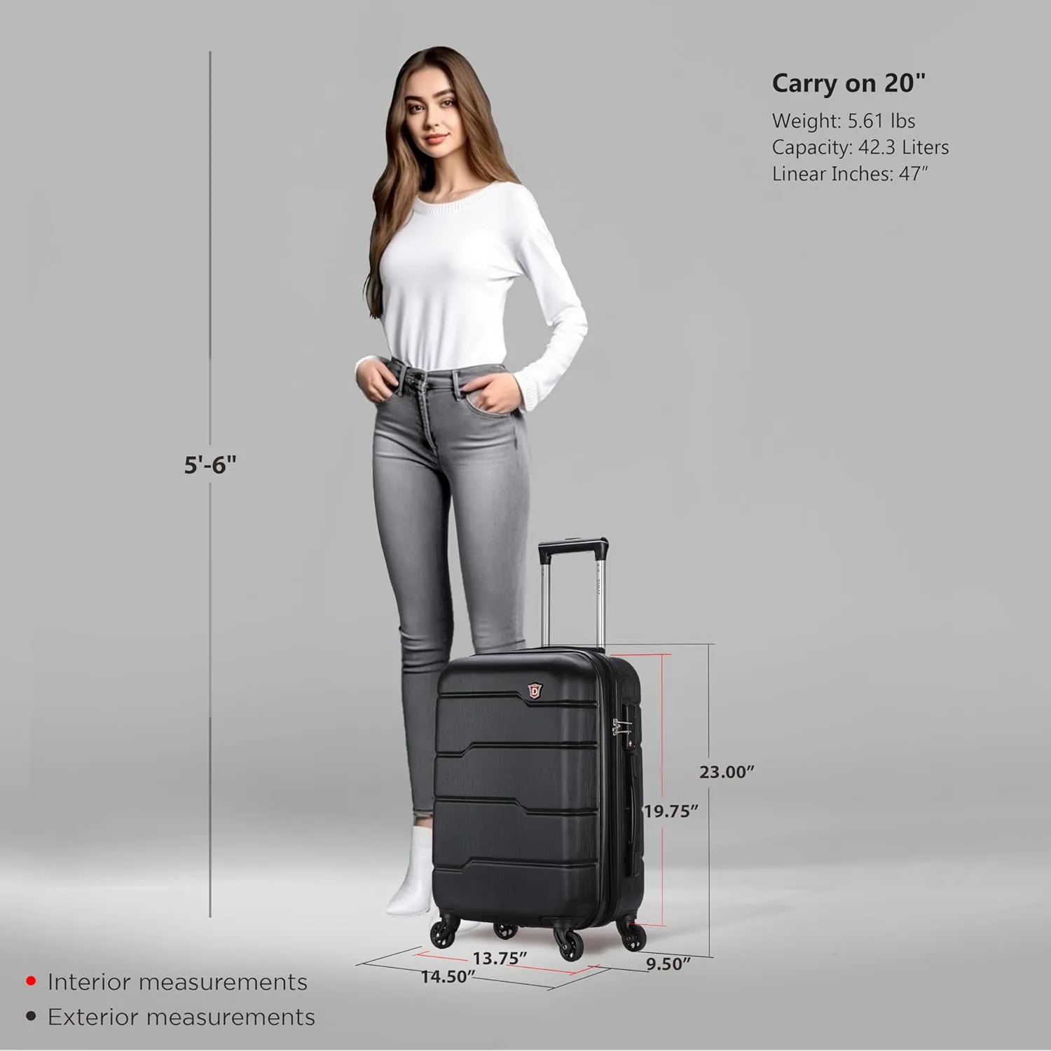 DUKAP RODEZ Hardside Luggage with Ergonomic Handles and TSA Lock | Spacious Traveling Suitcase Travel Suitcase with Four Spinner Wheels and Studs | 20 Inch Carry On Luggage | Black