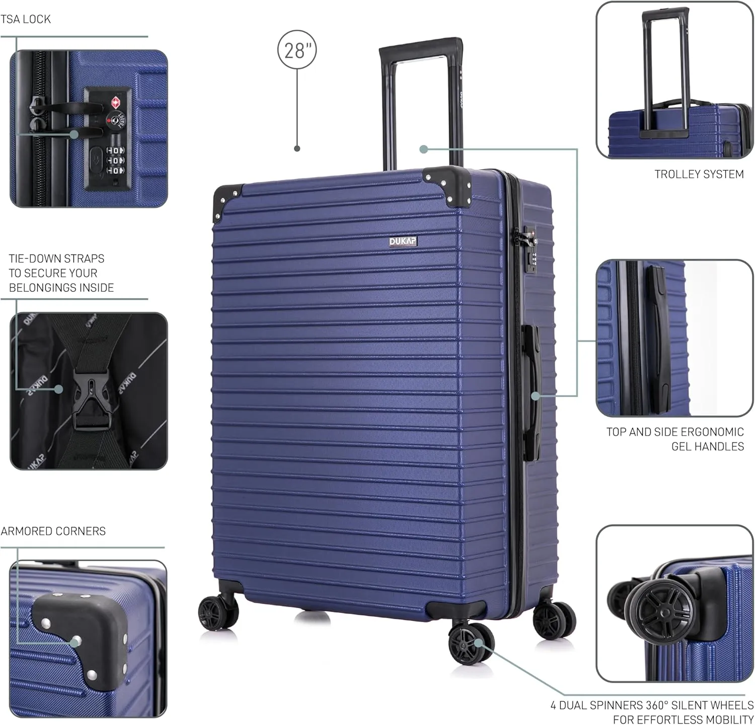 DUKAP tour Luggage With Ergonomic GEL Handle| Spacious Traveling Suitcase, Travel Suitcase with TSA Combination Lock | 28 Inch Large Lightweight Spinner Luggage | Blue