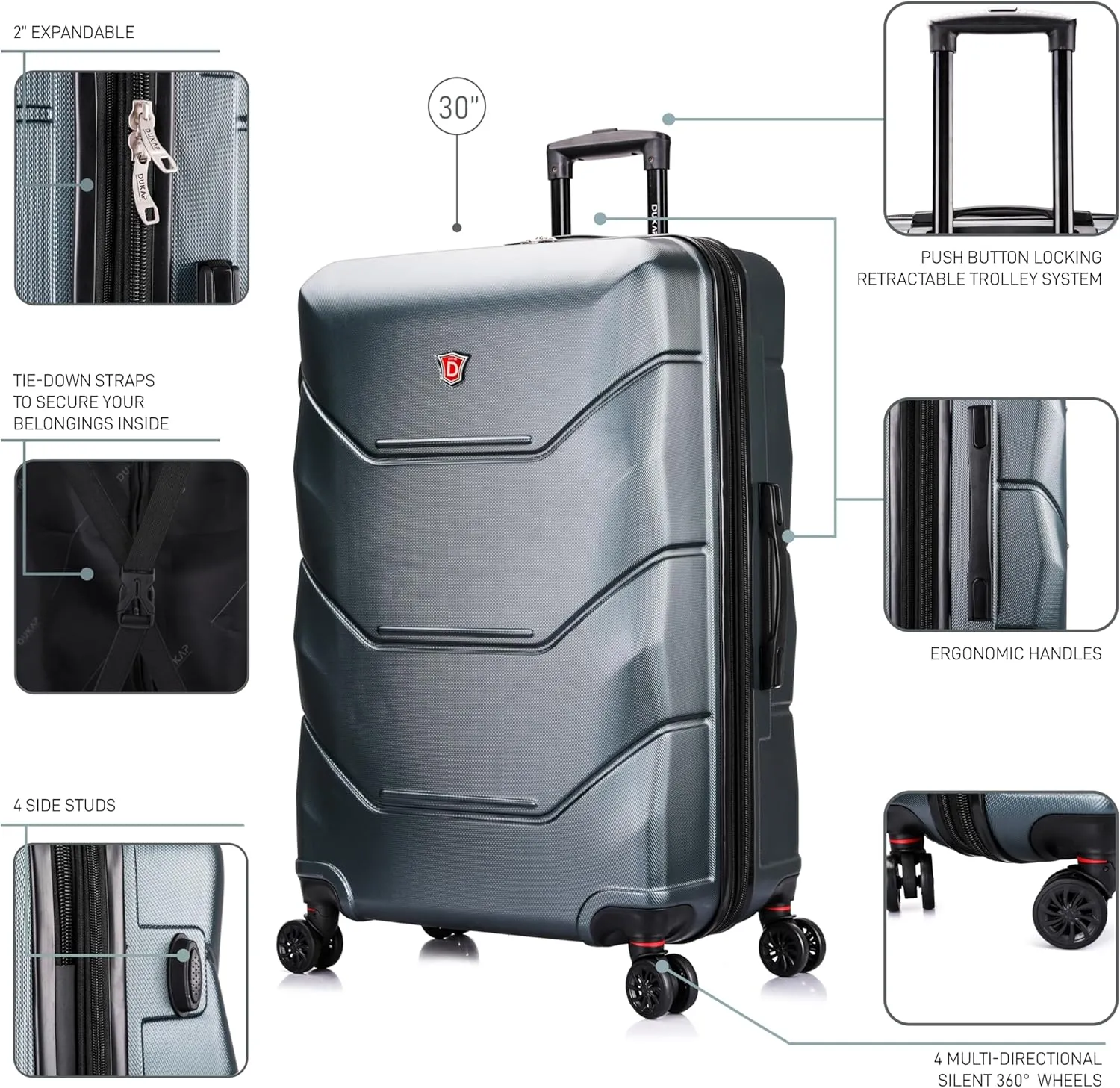 DUKAP ZONIX Luggage with Spinner Wheels | Durable Lightweight Hardside Suitcase, Spacious Travel Bag with Handle and Trolley | 30 Inch Large Checked Luggage | Green