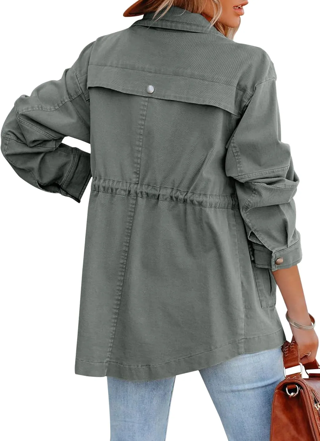 Ebifin Womens Military Anorak Jacket Zip Up Snap Buttons Lightweight Safari Utility Coat Outwear With Pockets