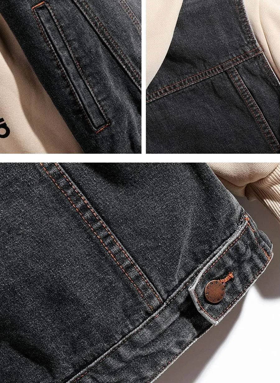 ebossy Men's Relaxed Fit Vintage Wash Premium Denim Vest Jacket with Paisley Detail