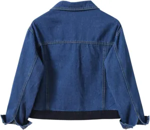 ebossy Women's Candy Color Denim Jacket Relaxed Fit Casual Jean Trucker Jacket (Small,T-dark blue)