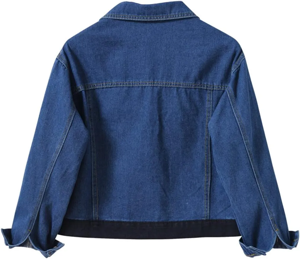 ebossy Women's Candy Color Denim Jacket Relaxed Fit Casual Jean Trucker Jacket (Small,T-dark blue)