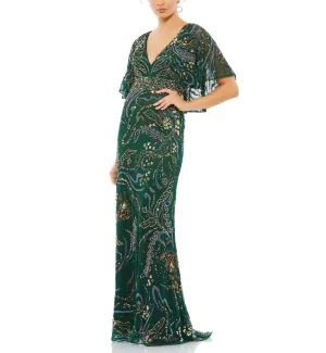 Embellished Cape Sleeve Column Gown