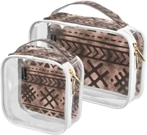 Ethnic 2 Pieces Clear Makeup Cosmetic Bags for Traveling Vacation Organizing, Toiletry Bags for Women Men, PVC Waterproof Travel Organizer