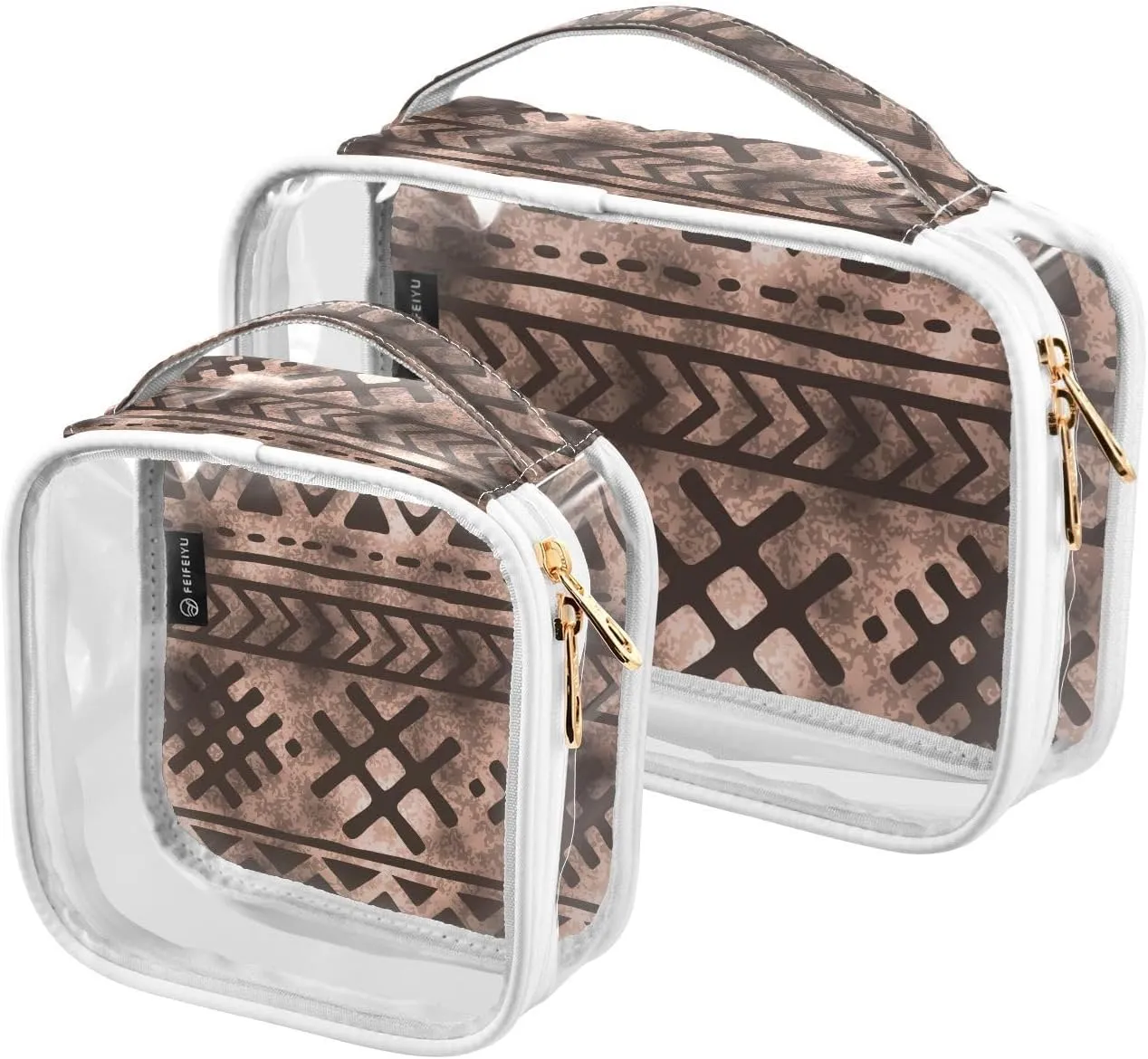 Ethnic 2 Pieces Clear Makeup Cosmetic Bags for Traveling Vacation Organizing, Toiletry Bags for Women Men, PVC Waterproof Travel Organizer