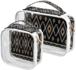 Ethnic Black White Orange 2 Pieces Clear Makeup Cosmetic Bags for Traveling Vacation Organizing, Toiletry Bags for Women Men, PVC Waterproof Travel Organizer