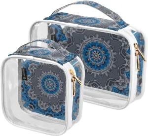 Ethnic Boho Mandala 2 Pieces Clear Makeup Cosmetic Bags for Traveling Vacation Organizing, Toiletry Bags for Women Men, PVC Waterproof Travel Organizer