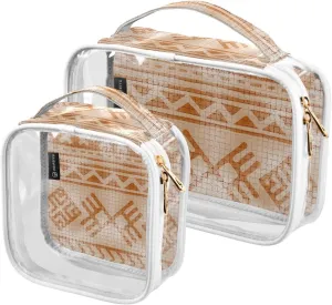 Ethnic Fashion 2 Pieces Clear Makeup Cosmetic Bags for Traveling Vacation Organizing, Toiletry Bags for Women Men, PVC Waterproof Travel Organizer