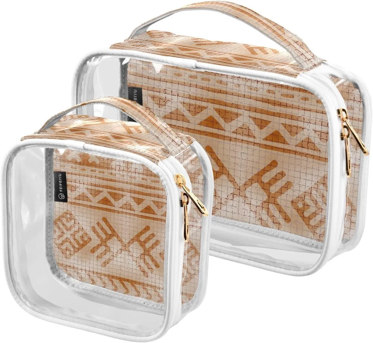 Ethnic Fashion 2 Pieces Clear Makeup Cosmetic Bags for Traveling Vacation Organizing, Toiletry Bags for Women Men, PVC Waterproof Travel Organizer