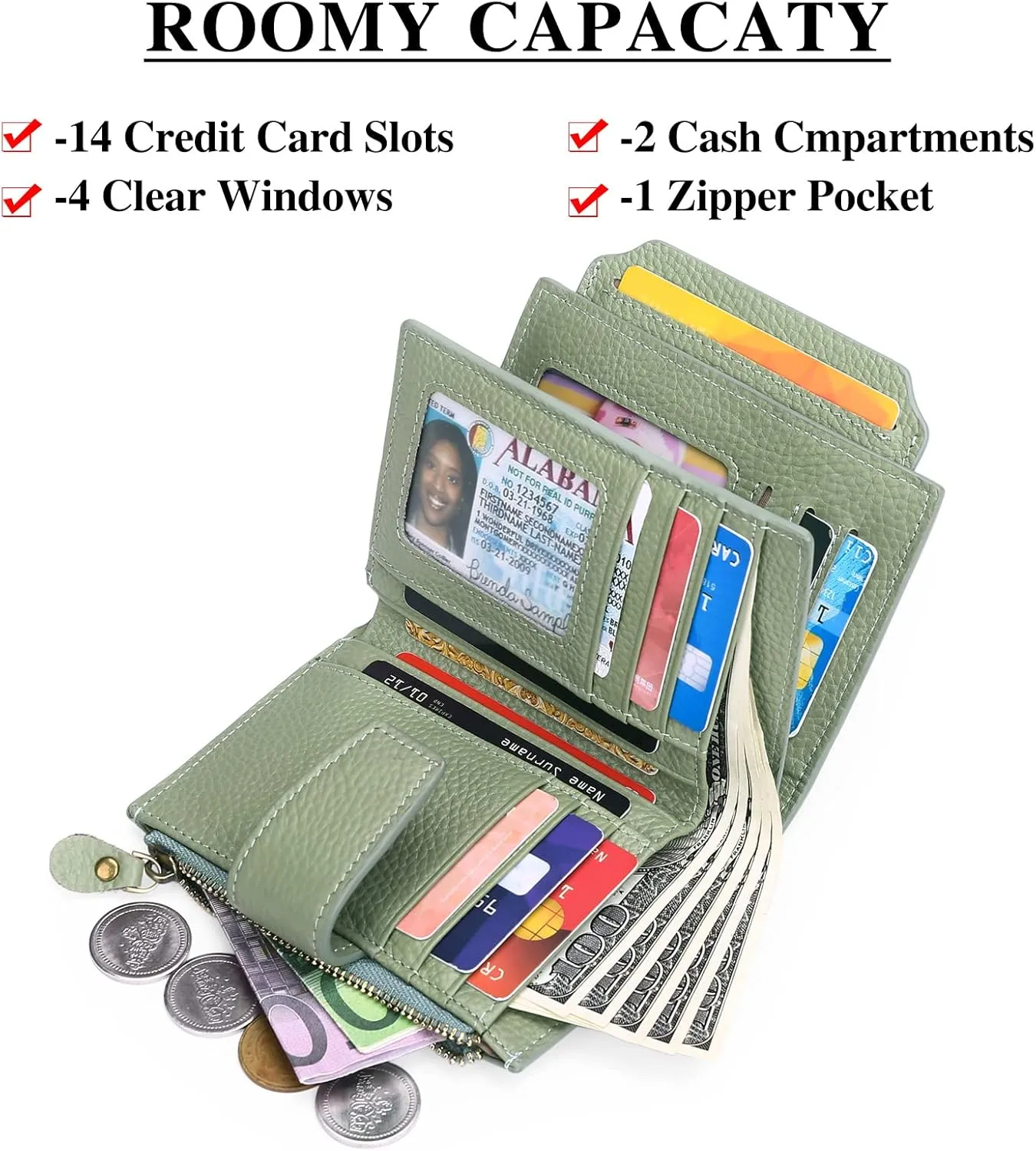 FALAN MULE Small Wallet for Women Leather Bifold Compact RFID Blocking Small Womens Wallet