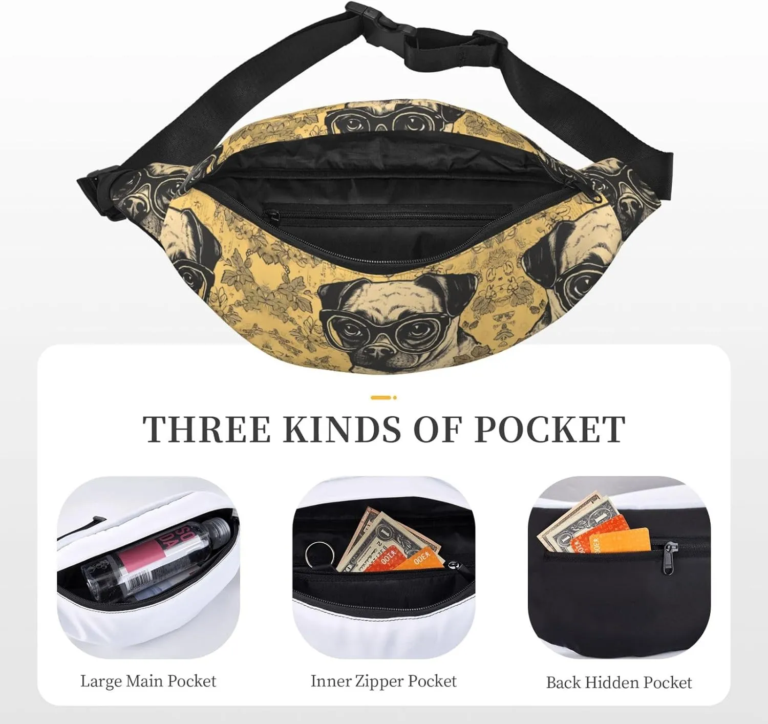Fanny Pack for Women Men A Dog Wearing Glasses Waist Bag Waterproof Belt Bag with Adjustable Strap