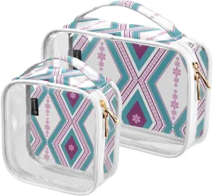 Fashion Floral Pattern 2 Pieces Clear Makeup Cosmetic Bags for Traveling Vacation Organizing, Toiletry Bags for Women Men, PVC Waterproof Travel Organizer