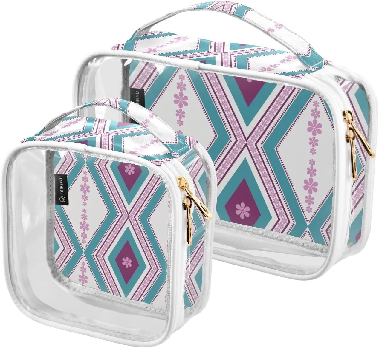 Fashion Floral Pattern 2 Pieces Clear Makeup Cosmetic Bags for Traveling Vacation Organizing, Toiletry Bags for Women Men, PVC Waterproof Travel Organizer
