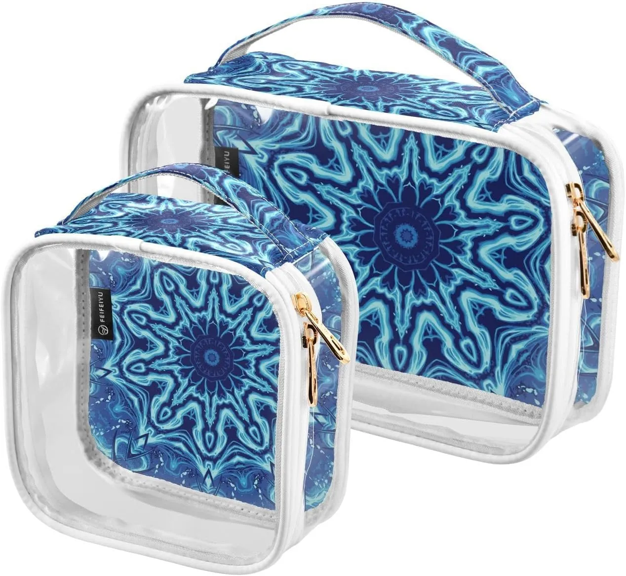 Fashion Geometric 2 Pieces Clear Makeup Cosmetic Bags for Traveling Vacation Organizing, Toiletry Bags for Women Men, PVC Waterproof Travel Organizer