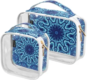 Fashion Geometric 2 Pieces Clear Makeup Cosmetic Bags for Traveling Vacation Organizing, Toiletry Bags for Women Men, PVC Waterproof Travel Organizer