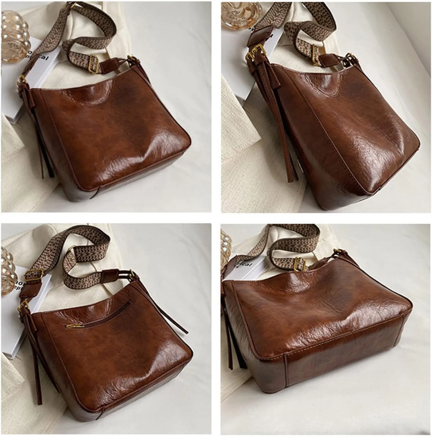 Fashion Luxury Crossbody Bags For Women Shoulder Handbags Vintage Simple Small Leather Bucket Crossbody Bags For Women(Yellow)