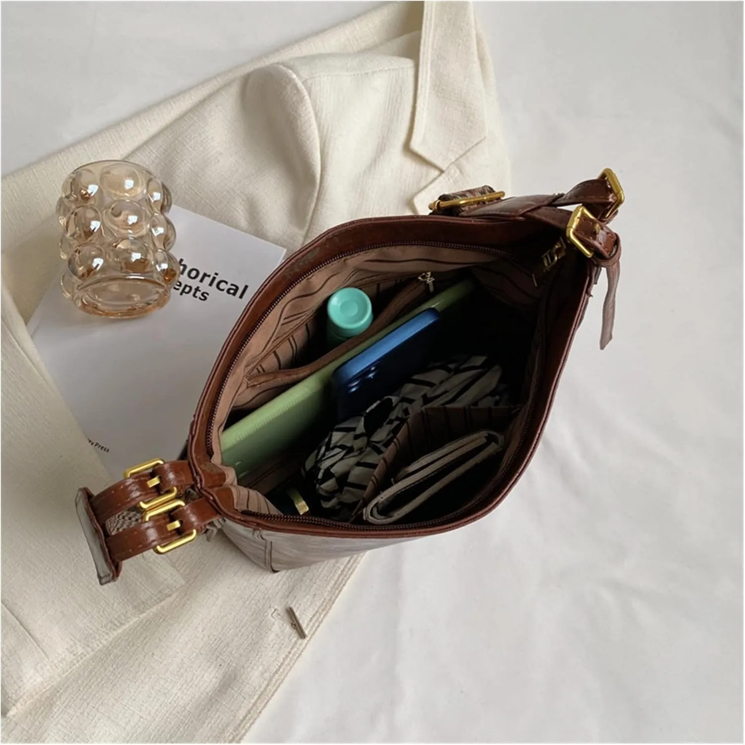 Fashion Luxury Crossbody Bags For Women Shoulder Handbags Vintage Simple Small Leather Bucket Crossbody Bags For Women(Yellow)