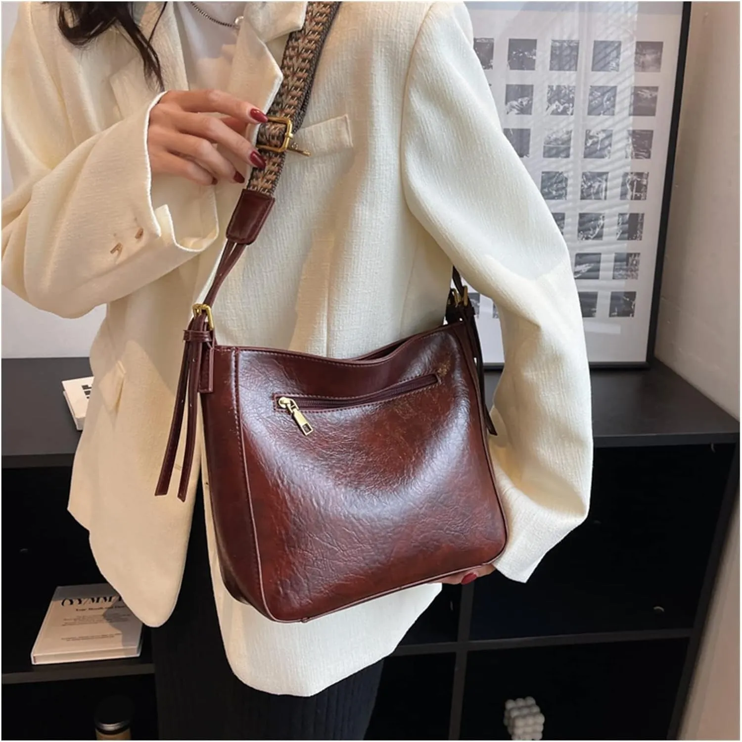 Fashion Luxury Crossbody Bags For Women Shoulder Handbags Vintage Simple Small Leather Bucket Crossbody Bags For Women(Yellow)