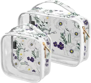 Floral 2 Pieces Clear Makeup Cosmetic Bags for Traveling Vacation Organizing, Toiletry Bags for Women Men, PVC Waterproof Travel Organizer