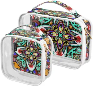 Floral Paisley Graphics 2 Pieces Clear Makeup Cosmetic Bags for Traveling Vacation Organizing, Toiletry Bags for Women Men, PVC Waterproof Travel Organizer