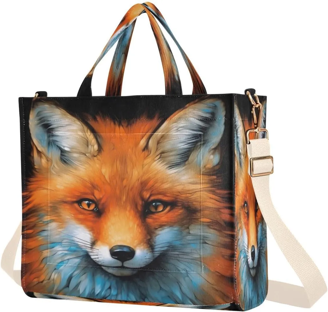Fox Portrait Art Corduroy Tote Bag for Women Hobo Crossbody Bag Purse Stylish Shoulder Handbag Messenger Bags, S