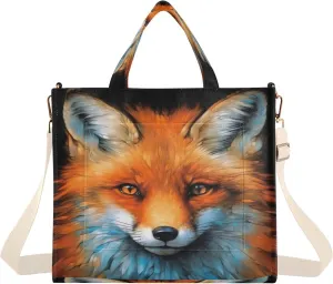 Fox Portrait Art Corduroy Tote Bag for Women Hobo Crossbody Bag Purse Stylish Shoulder Handbag Messenger Bags, S