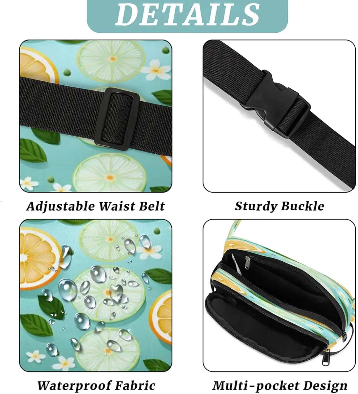 Fruity Slices Waterproof Unisex Square Fanny Pack, Adjustable Waist Bag with Pockets, Sturdy Lightweight Crossbody Bag for Travel, Running, Hiking (9x6.1x2.5 Inches)