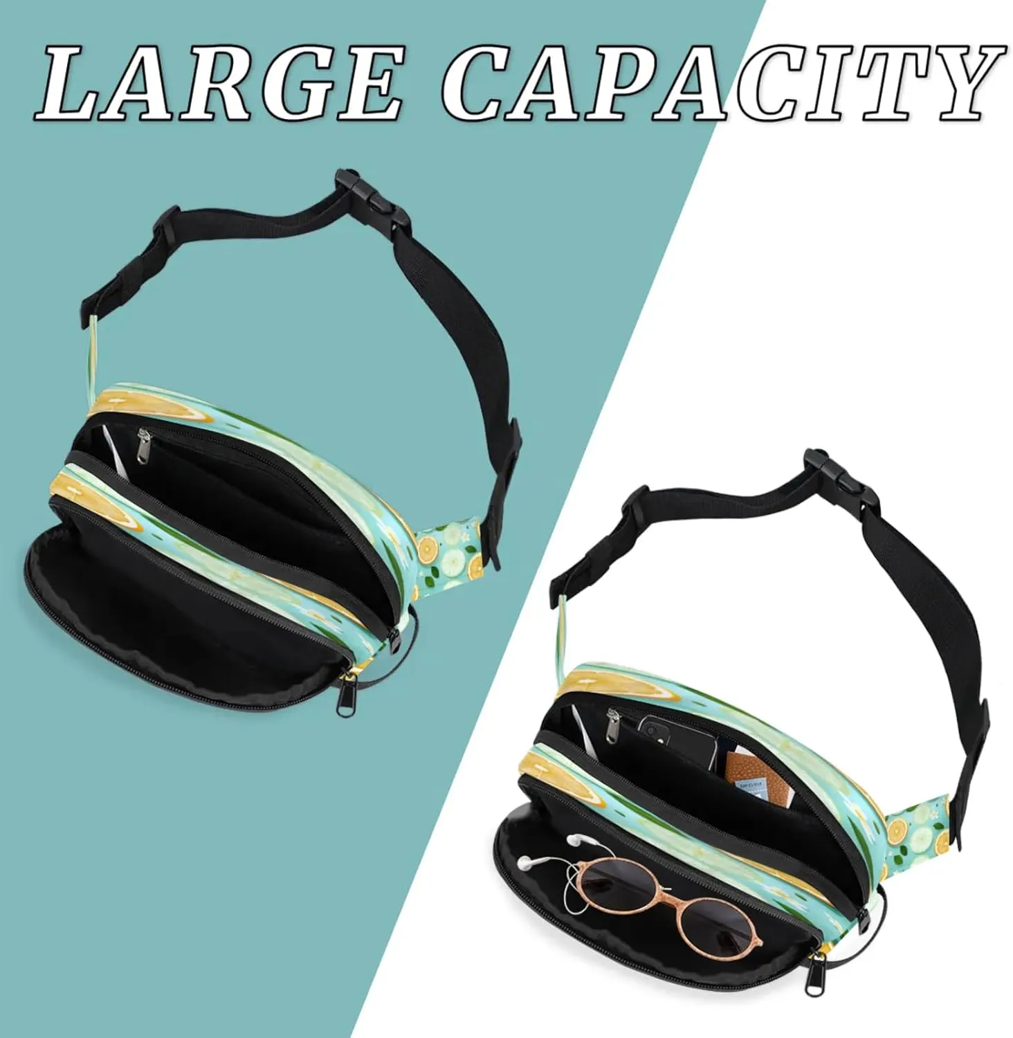 Fruity Slices Waterproof Unisex Square Fanny Pack, Adjustable Waist Bag with Pockets, Sturdy Lightweight Crossbody Bag for Travel, Running, Hiking (9x6.1x2.5 Inches)