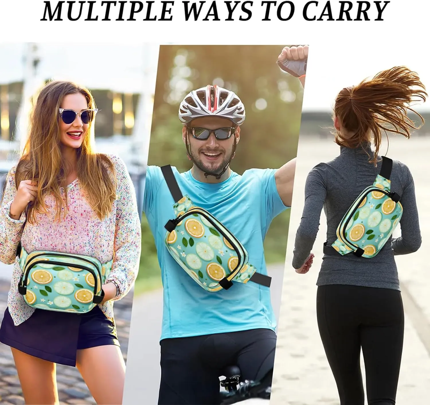 Fruity Slices Waterproof Unisex Square Fanny Pack, Adjustable Waist Bag with Pockets, Sturdy Lightweight Crossbody Bag for Travel, Running, Hiking (9x6.1x2.5 Inches)