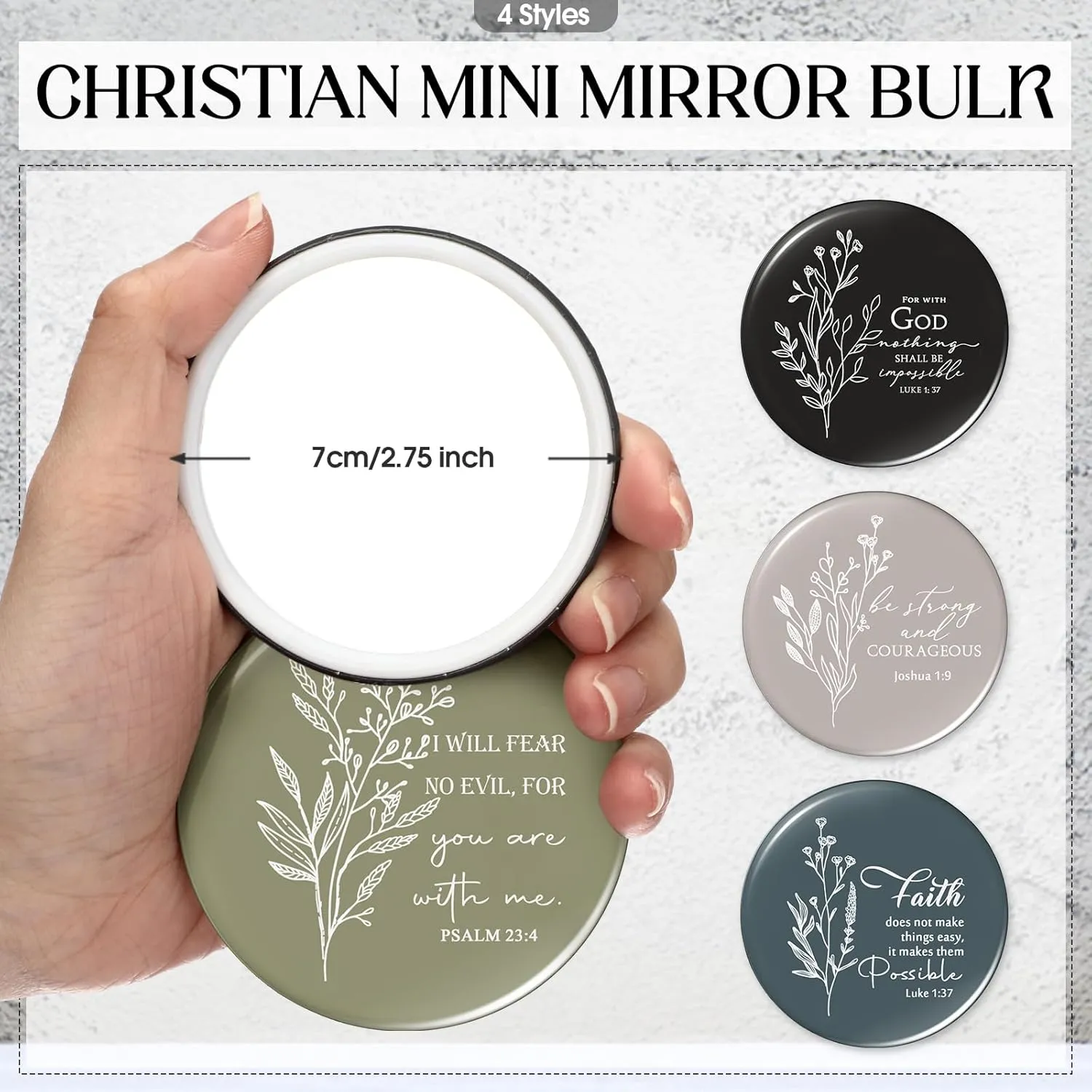Fumete Christian Gift for Women Teacher School Graduation Flower Makeup Cosmetic Bag Bible Verse Glass Coffee Cup with Bamboo Lid Straw Mini Compact Mirror Religious Scripture Church(Bible-b,4 Sets)