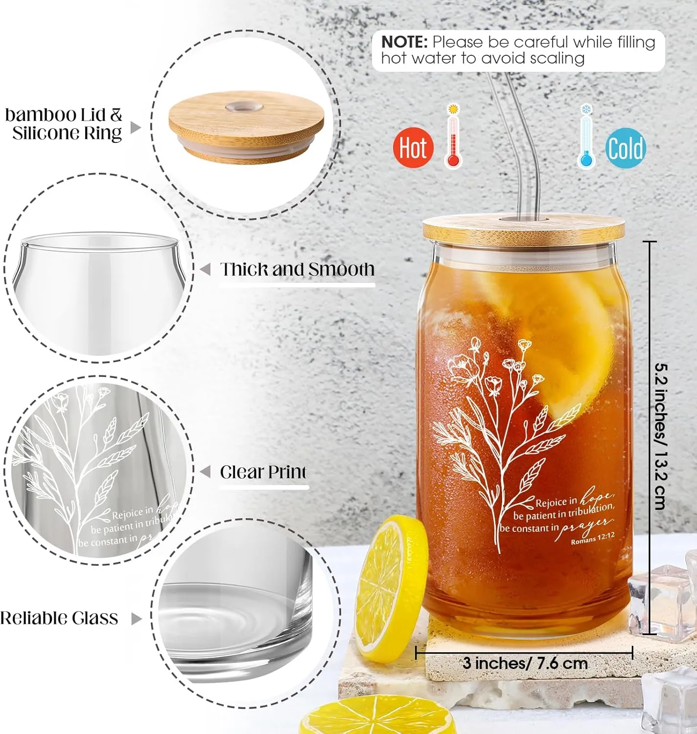 Fumete Christian Gift for Women Teacher School Graduation Flower Makeup Cosmetic Bag Bible Verse Glass Coffee Cup with Bamboo Lid Straw Mini Compact Mirror Religious Scripture Church(Bible-b,4 Sets)