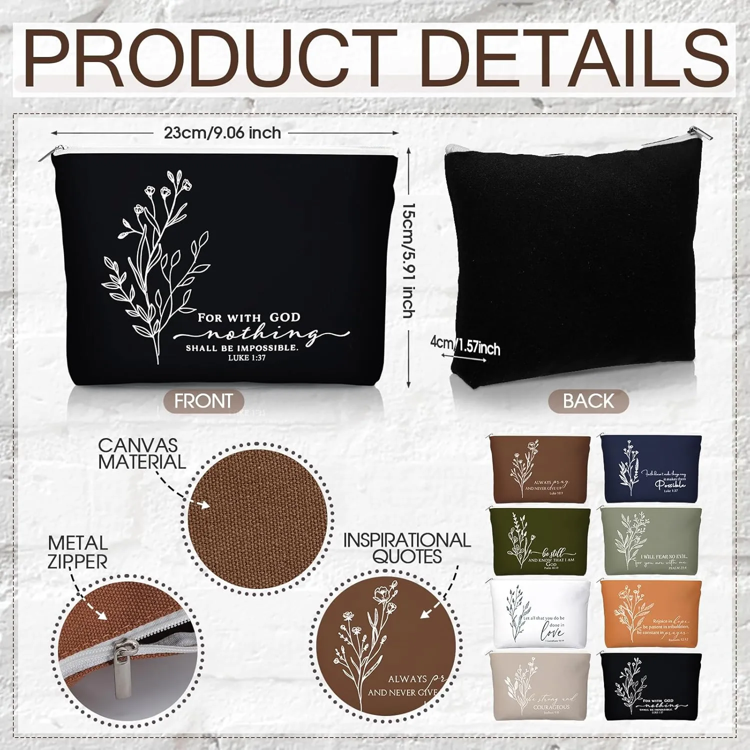 Fumete Christian Gift for Women Teacher School Graduation Flower Makeup Cosmetic Bag Bible Verse Glass Coffee Cup with Bamboo Lid Straw Mini Compact Mirror Religious Scripture Church(Bible-c,8 Sets)
