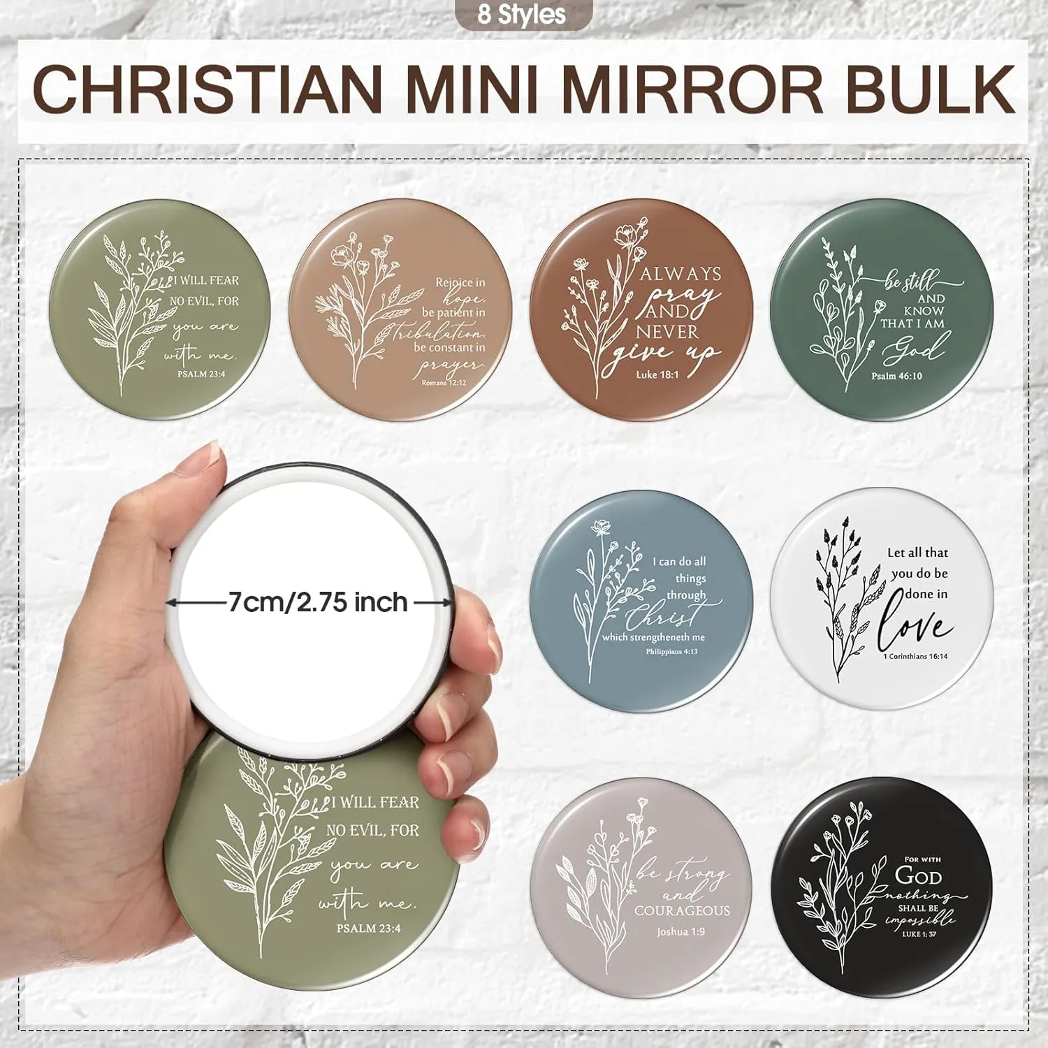 Fumete Christian Gift for Women Teacher School Graduation Flower Makeup Cosmetic Bag Bible Verse Glass Coffee Cup with Bamboo Lid Straw Mini Compact Mirror Religious Scripture Church(Bible-c,8 Sets)