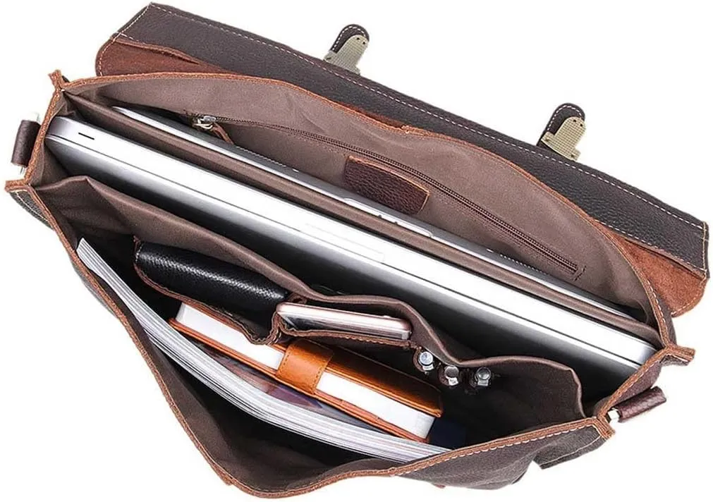 Genuine Leather Briefcase Convertible 14 Inch Laptop Messenger Bags Handbag Multifunction Business Office Men Shoulder Bag (Color : Dark Brown, Size : 14 inch)