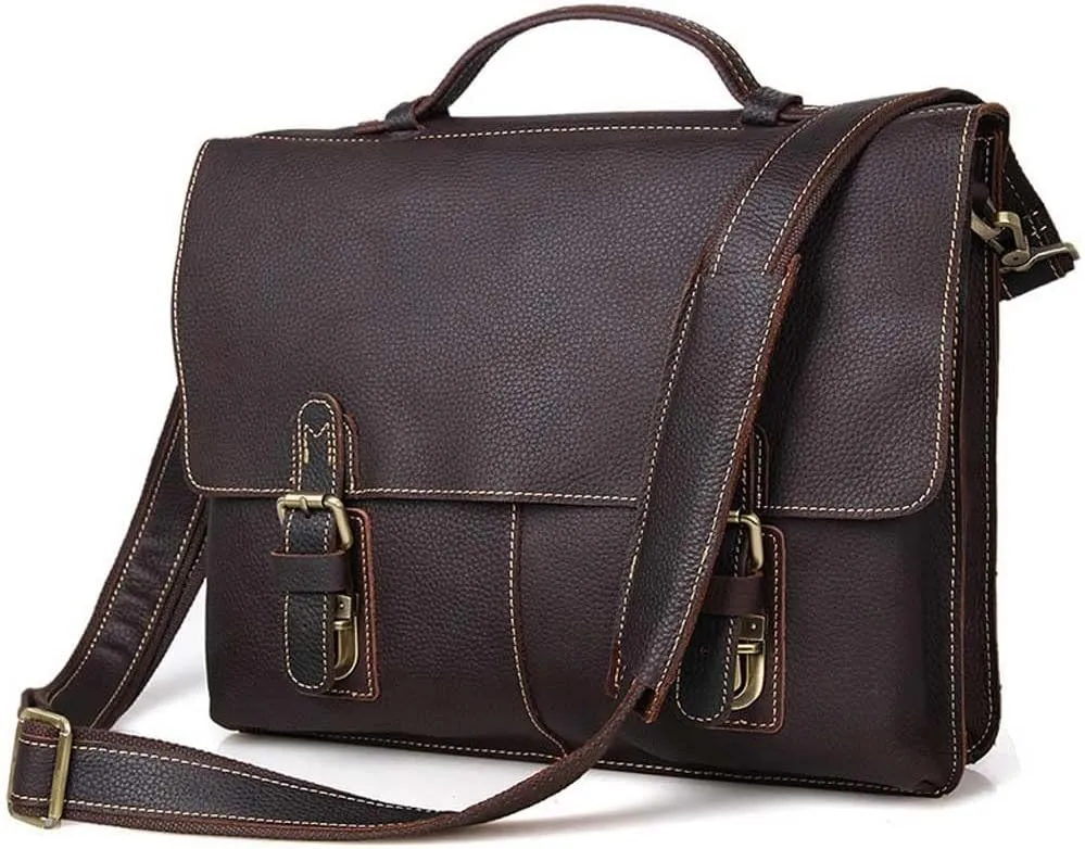 Genuine Leather Briefcase Convertible 14 Inch Laptop Messenger Bags Handbag Multifunction Business Office Men Shoulder Bag (Color : Dark Brown, Size : 14 inch)